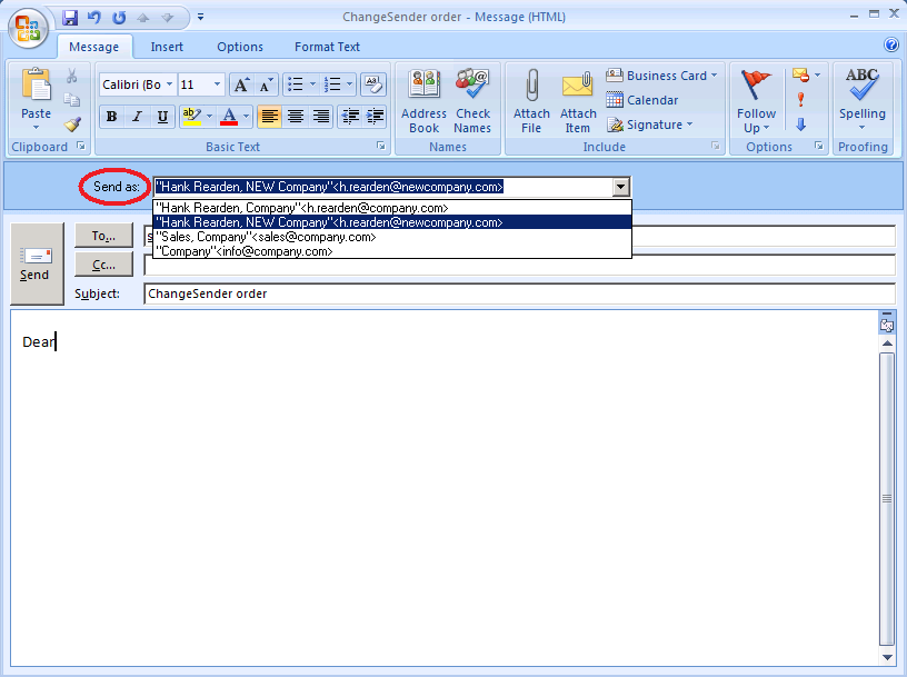 ChangeSender in Outlook 2007 screenshot - click for full size Screenshot of ChangeSender in Outlook 2007