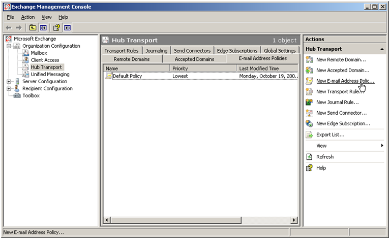 Exchange 2010 Address Policies - click for full size