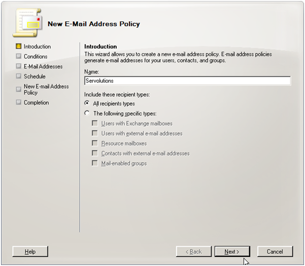 Exchange 2010 new address policy - click for full size