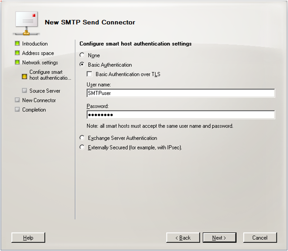 Exchange 2010 new Send connector step 4 - click for full size