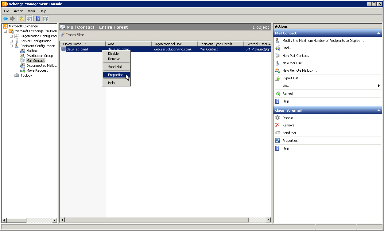 Screenshot: Creating a new contact - click for full size