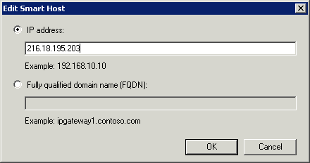 Exchange Send Connector edit network ip - click for full size