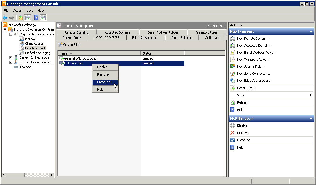 Exchange Send Connector Properties - click for full size