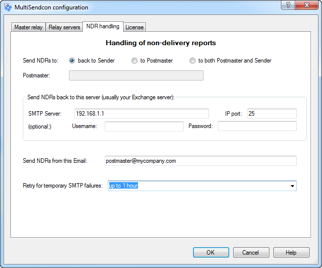 MultiSendcon NDR handling Configuration - click for full size